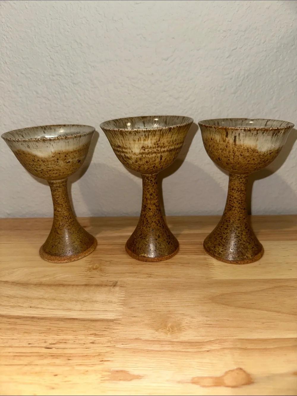 Vintage Mid-Century Studio Pottery Stoneware Wine Goblets / Chalices - Set of 3